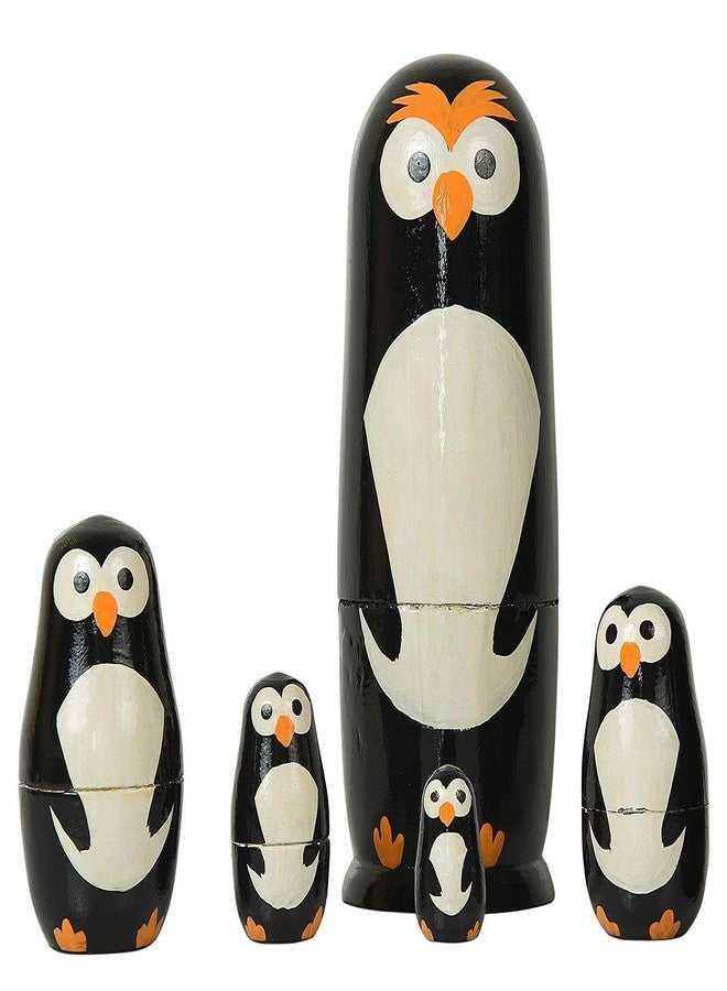 CHANNAPATNA TOYS Wooden Russian Nesting Dolls Penguin Set for Kids (2 Years+) - 6 Inch Multicolor - Set of 5 pcs - Improves Hand Eye Coordination and Fine Motor Skills - Image 3